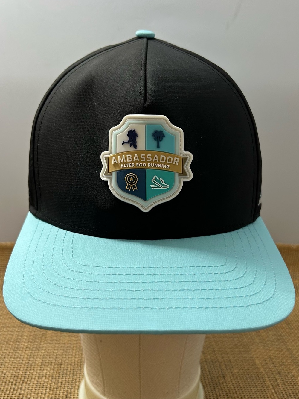 Alter Ego Running Ambassador Black Snapback Coaster Hat Cap Vented Teal Beach